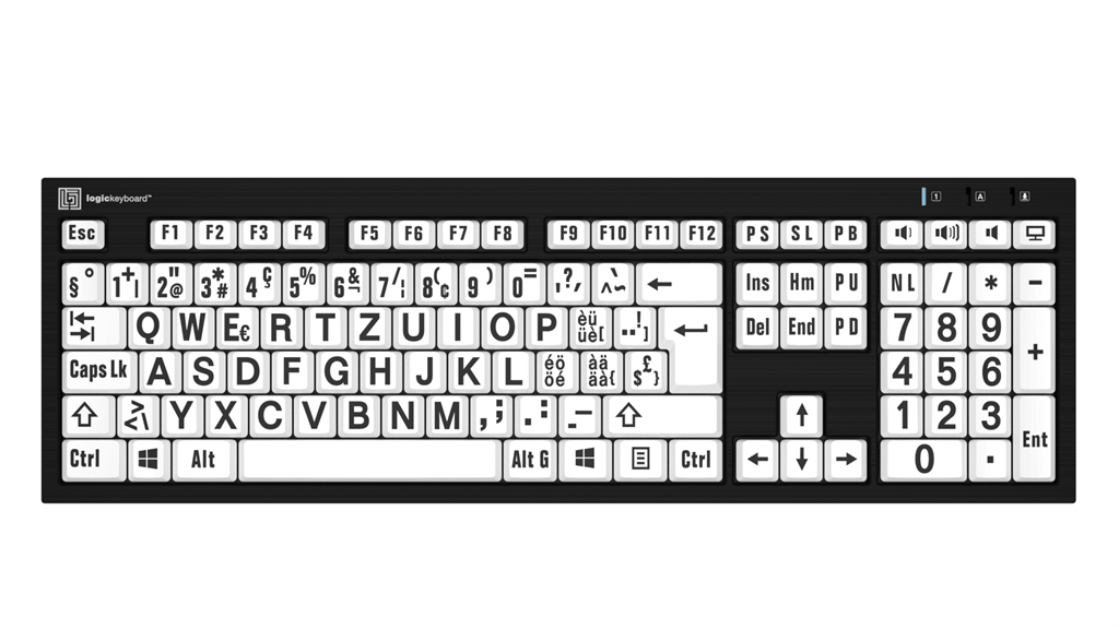 Großdruck – NERO Slimline-Tastatur – Windows – Logickeyboard