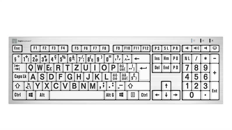 Großdruck – Silberne Slimline-Tastatur – Windows – Logickeyboard