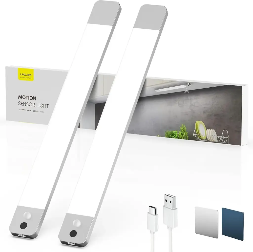 LROLTEF  Motion Sensor Light avec détecteur de mouvement lampes pour meubles de cuisine, 6500K, détecteur de mouvement pour jour et nuit, 2 unités de 40cm