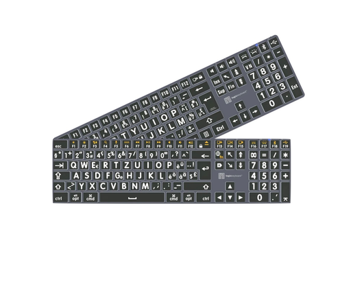 Großdruck – Weiß auf Schwarz TITAN Kabellose Tastatur mit Hintergrundbeleuchtung – Logickeyboard